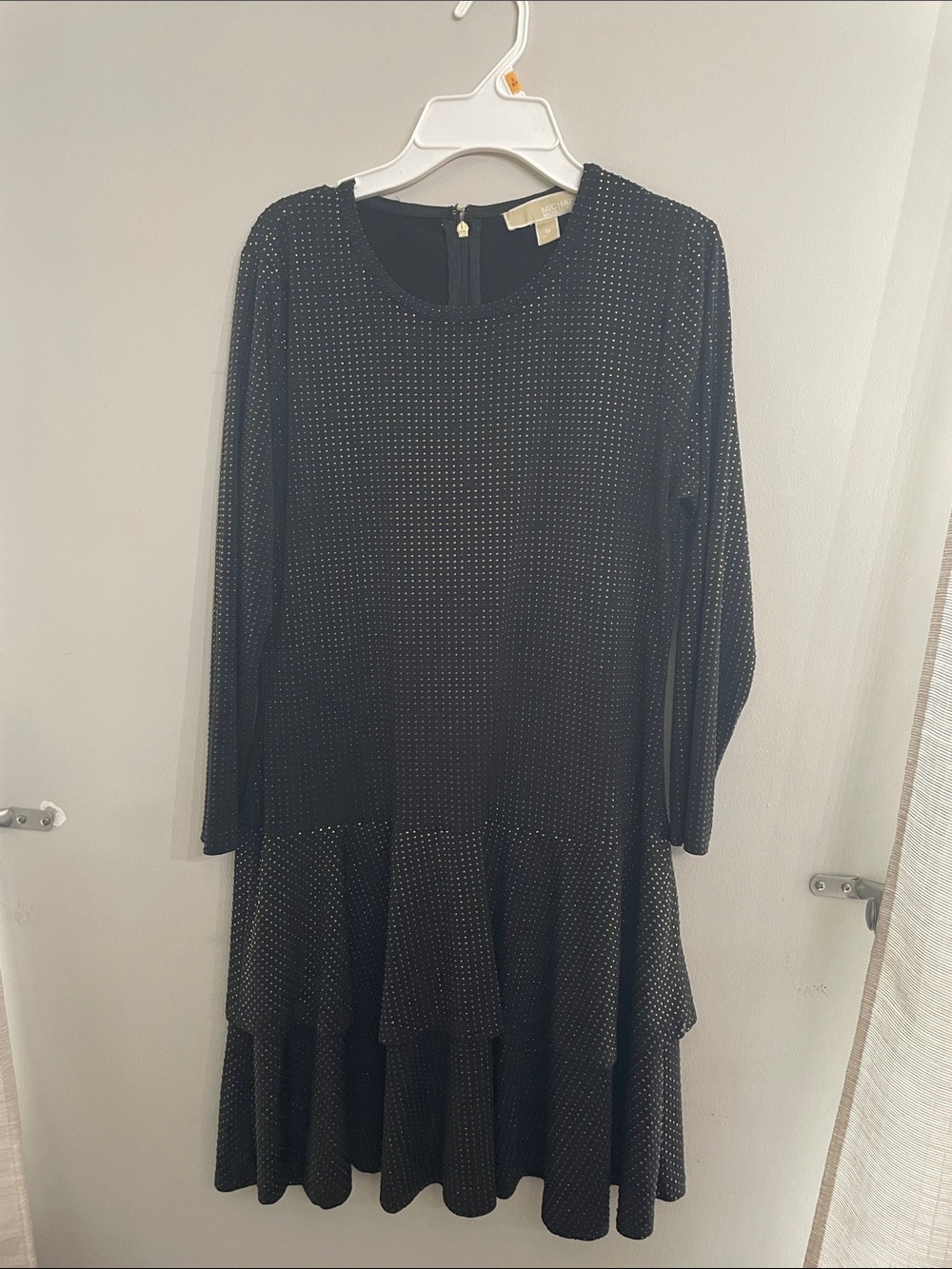Michael Kors Black Long-Sleeve Tiered Dress with Metallic Dot Accents